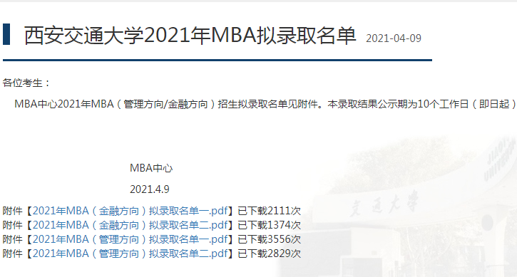 2021年西安交通大學(xué)MBA復(fù)試結(jié)果和擬錄取名單?